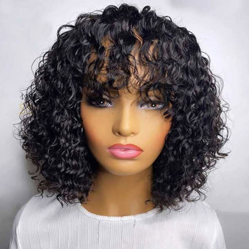 Virgin brazilian hair 12A Bob Wig kinky curly 180 density with pony